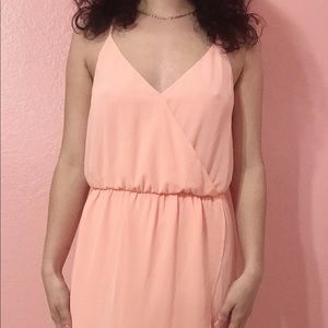 Long maxi coral dress with train